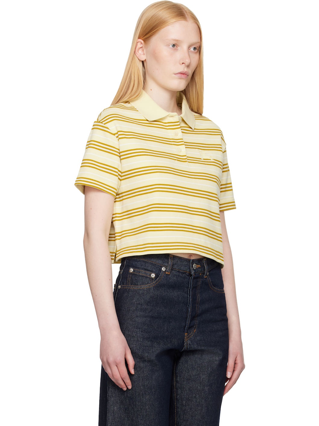Yellow Cropped Striped Cotton Polo - 2