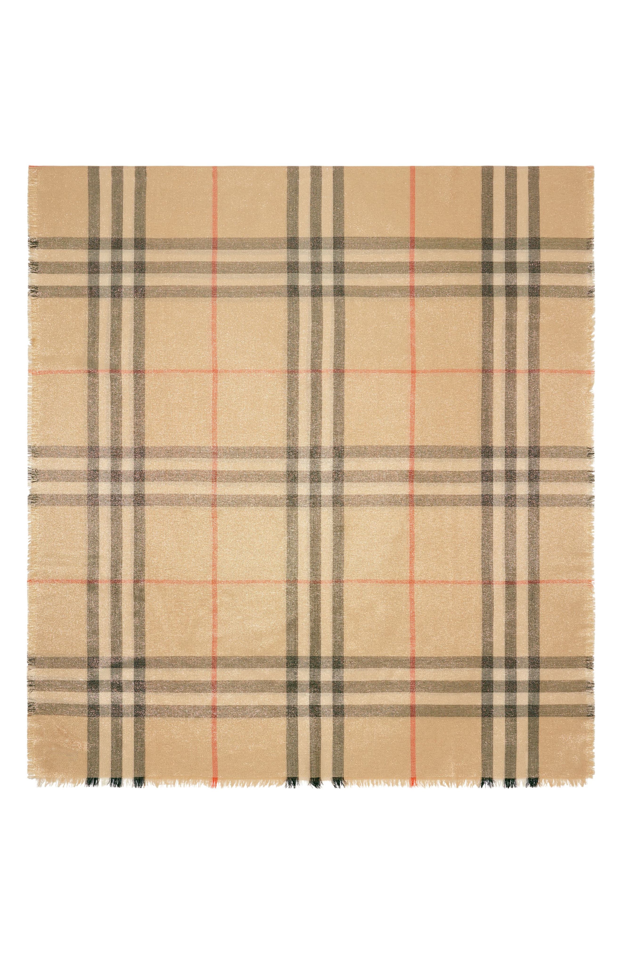 burberry Check Shimmer Wool Scarf in Sand at Nordstrom - 1