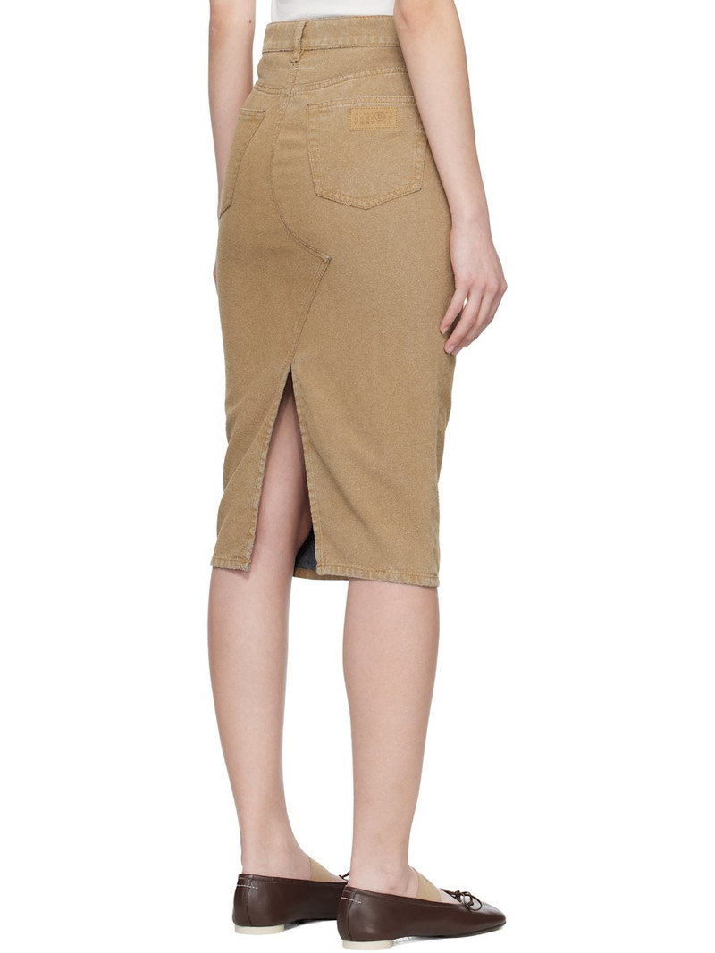 Beige Coated Denim Midi Skirt 3