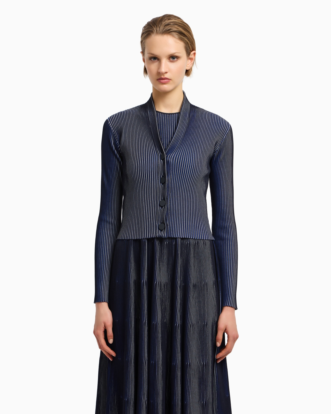 PLATED-EFFECT KFB FABRIC CARDIGAN - 4