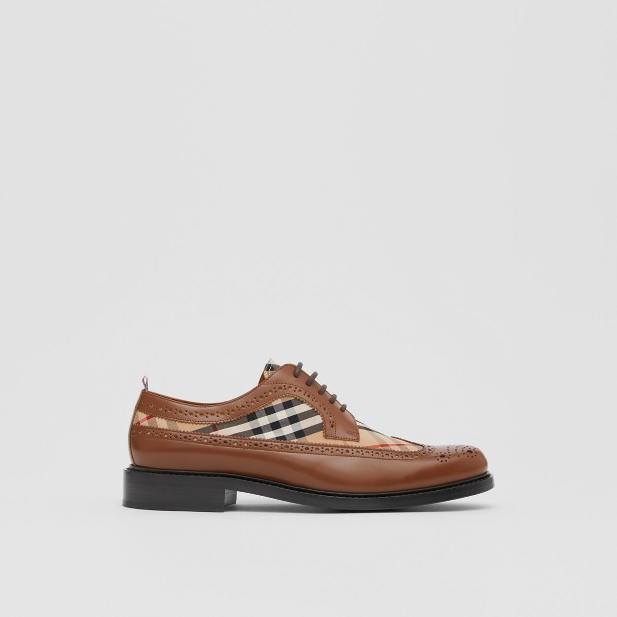 Brogue Detail Leather and Vintage Check Derby Shoes - 1