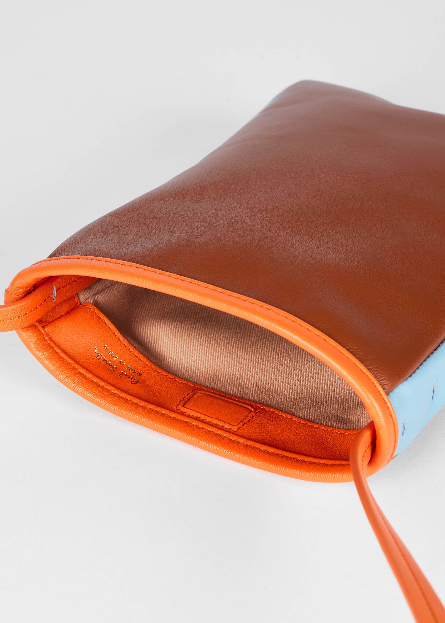 Tan Colour-Block Leather Pouch Bag - 3