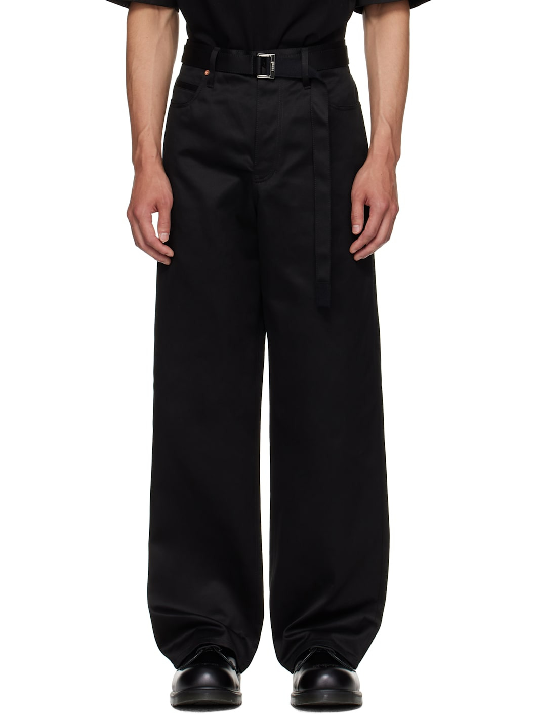 Black Cotton Chino Trousers - 1