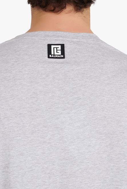 Oversized heather gray eco-designed cotton T-shirt with white Balmain logo print - 7