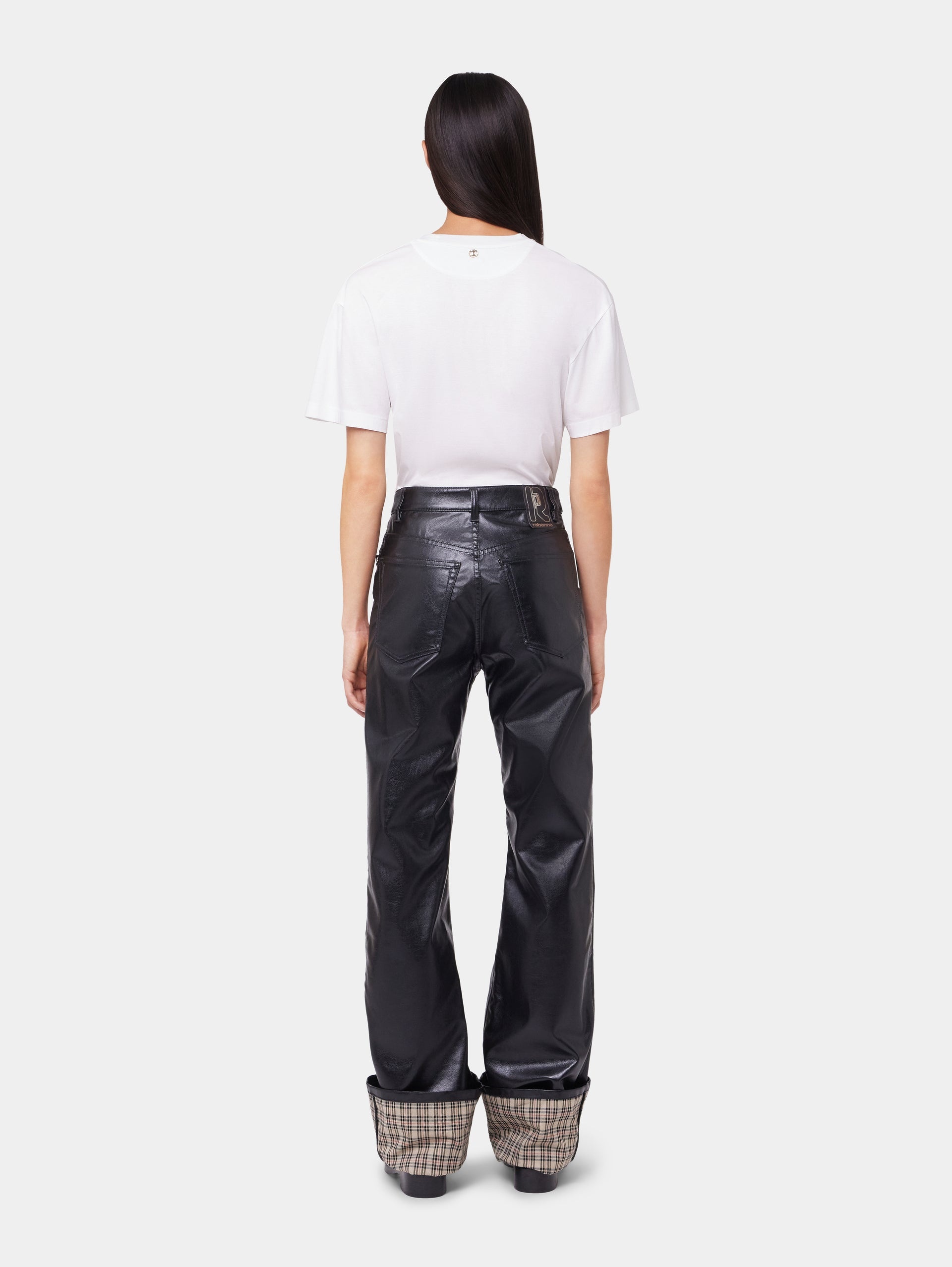 BLACK FLARED TROUSERS IN IMITATION LEATHER - 5