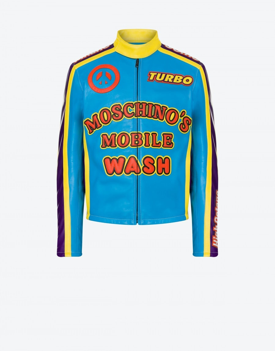 RETRO MOSCHINO LOGO LEATHER BIKER - 1
