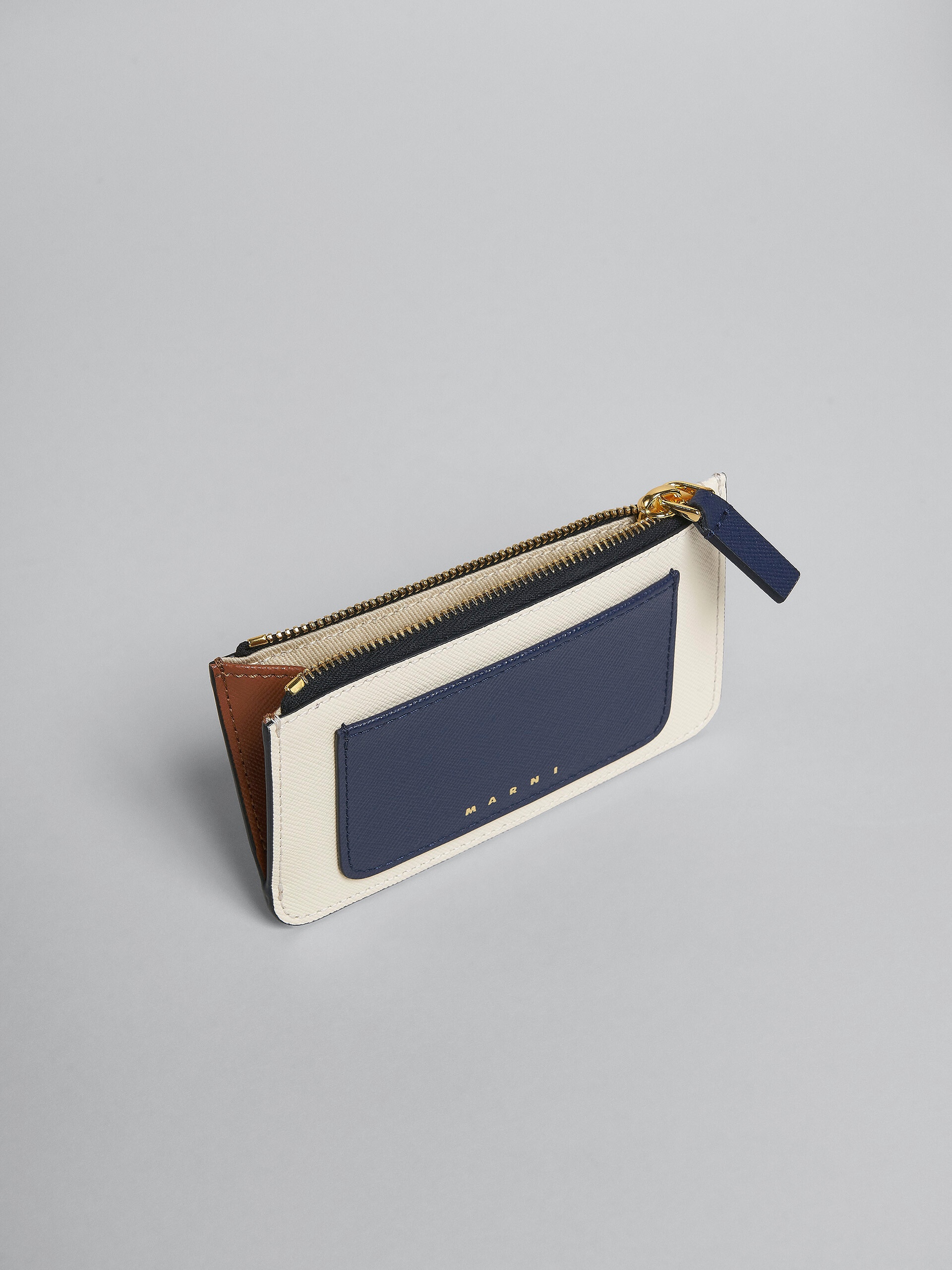 BLUE WHITE AND BROWN SAFFIANO LEATHER CARD CASE - 2