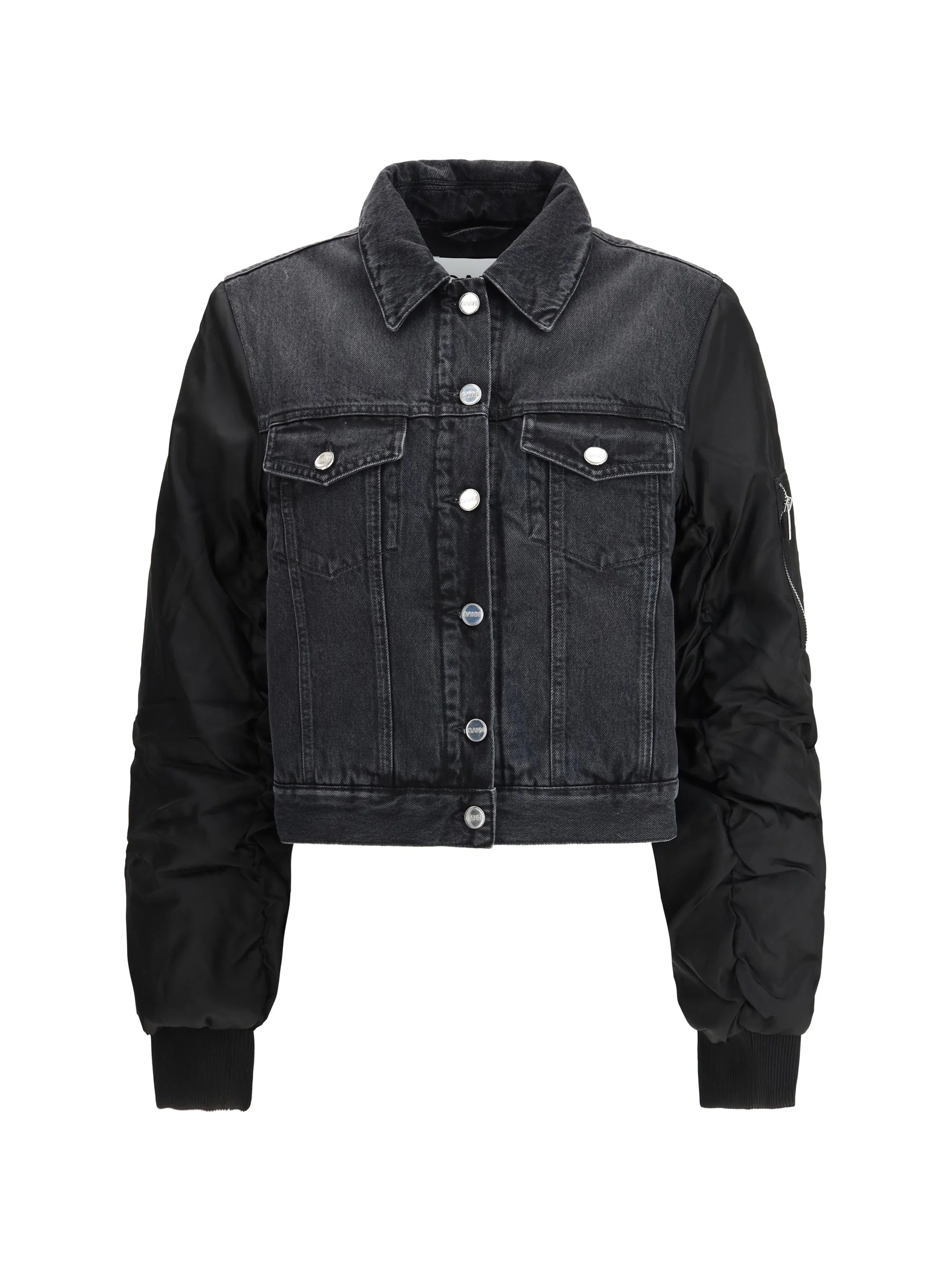 Ganni Women Black Rigid Denim Jacket - 1