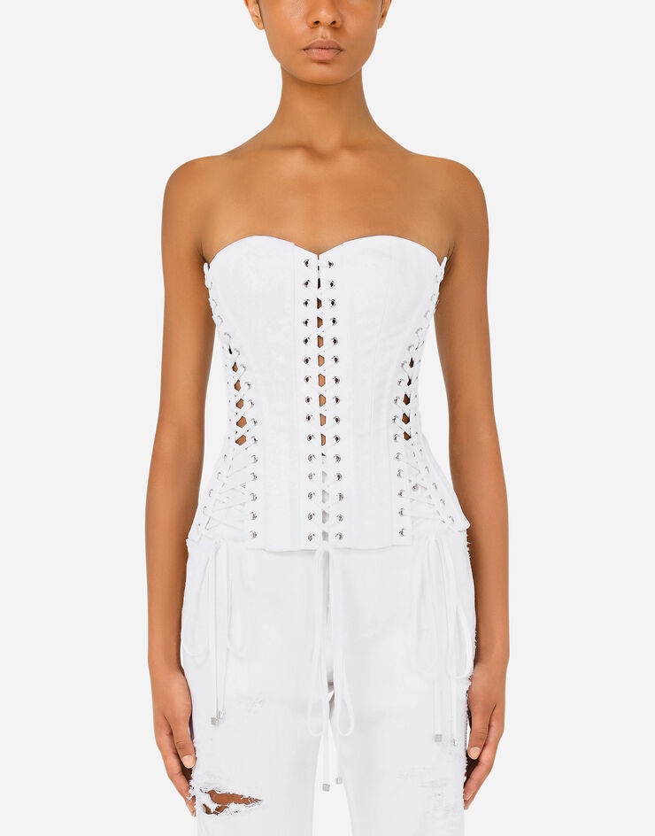 Gabardine bustier with laces and eyelets - 1