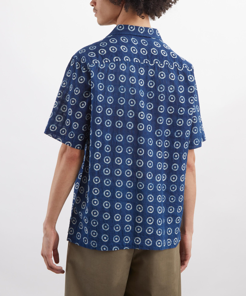 Indigo Block Print Circles Camper Shirt 4