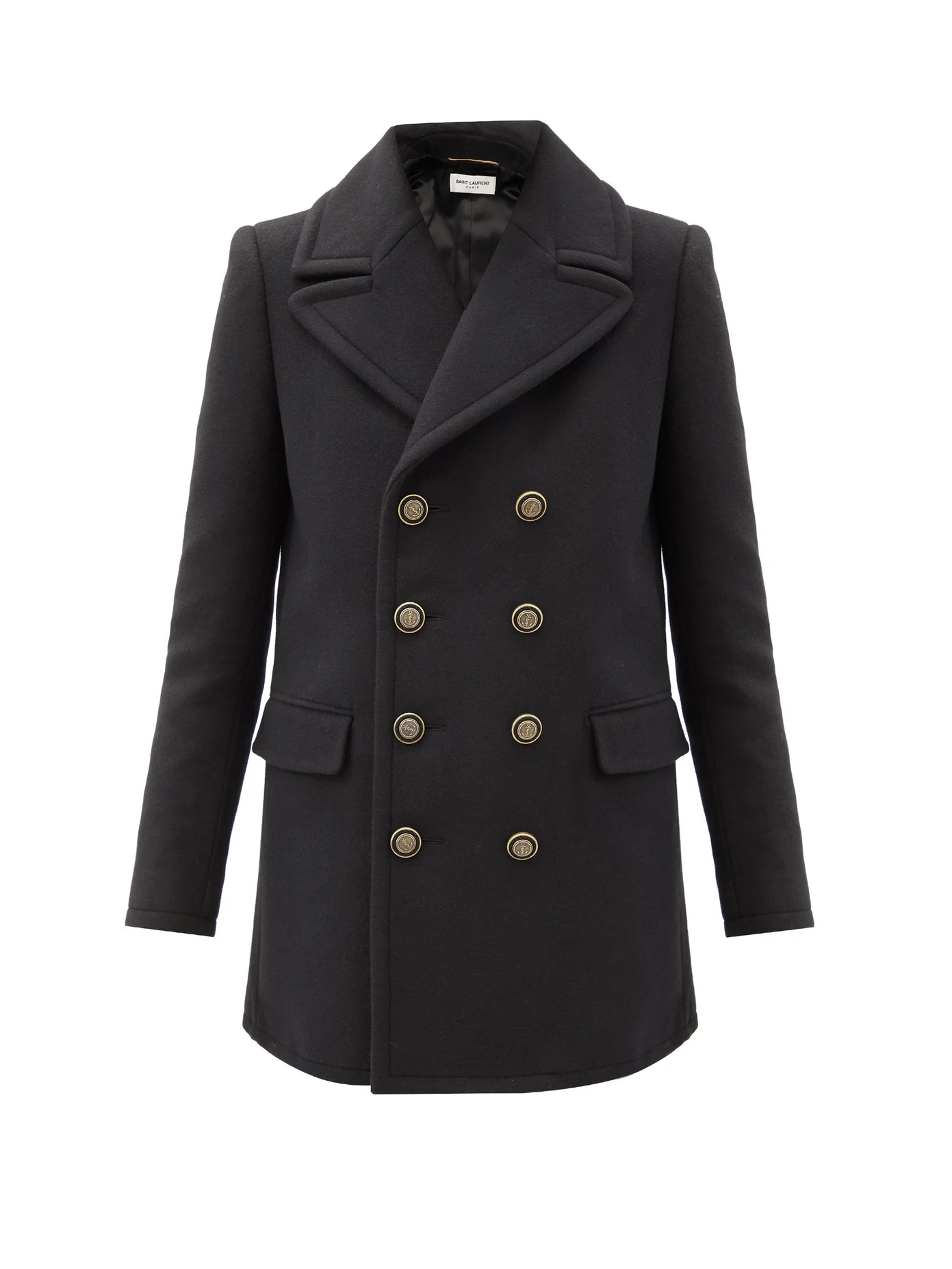 Anchor-button wool-blend pea coat - 1