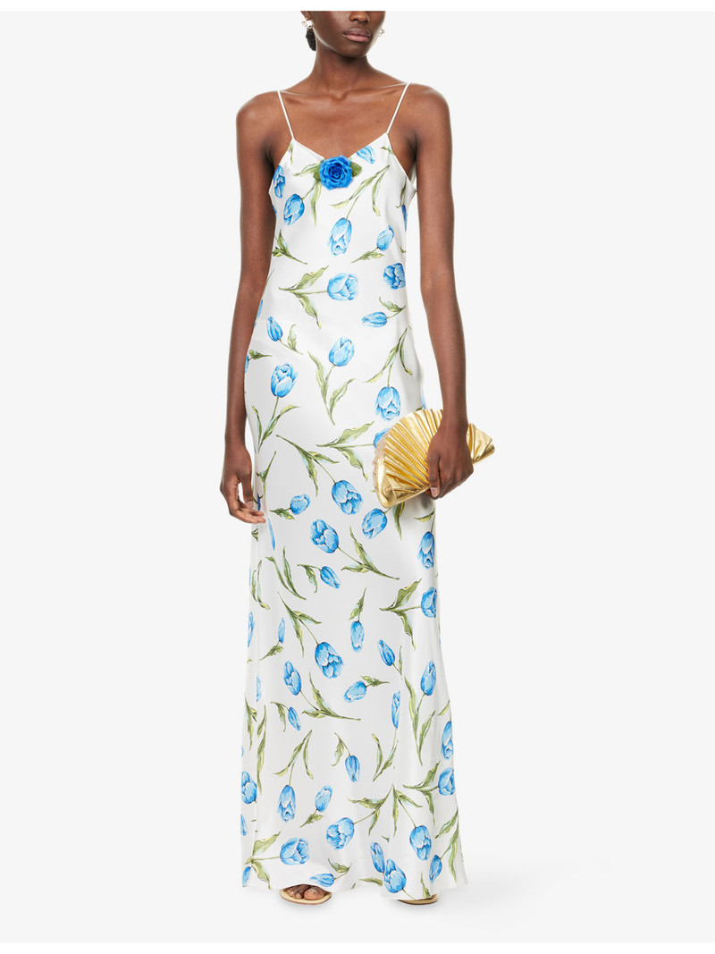 RODARTE Rosette Shoulder-Straps Silk Gown outlook