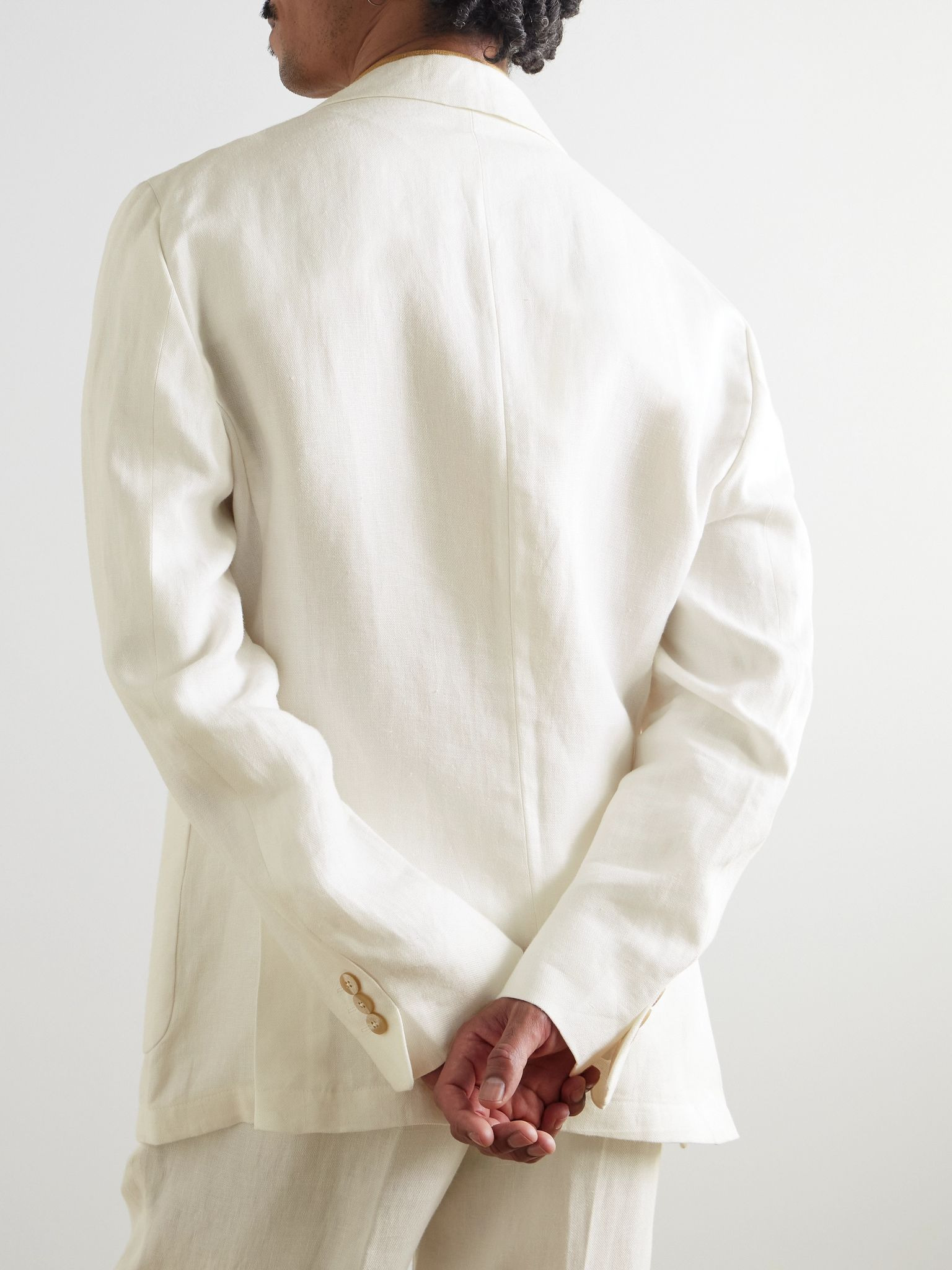 Paulo Unstructured Linen Suit Jacket White - 3