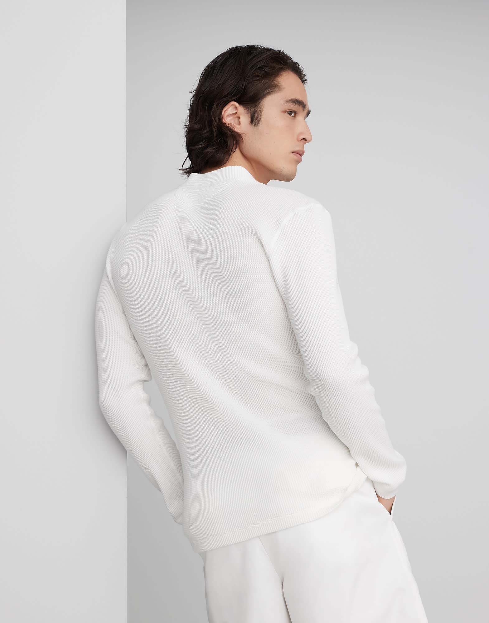 Cotton waffle piqué long sleeve T-shirt with Henley collar - 2