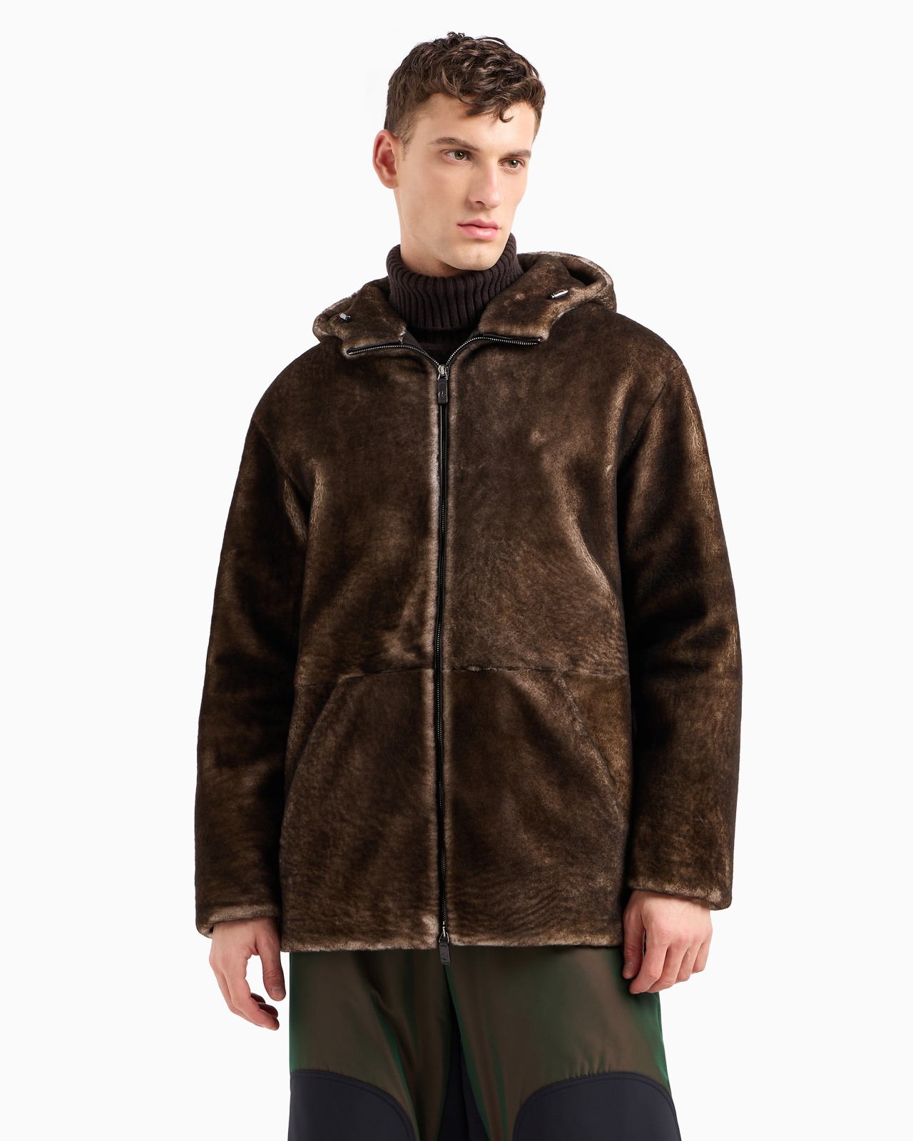 SHEARLING LAMBSKIN HOODED PEA COAT - 4