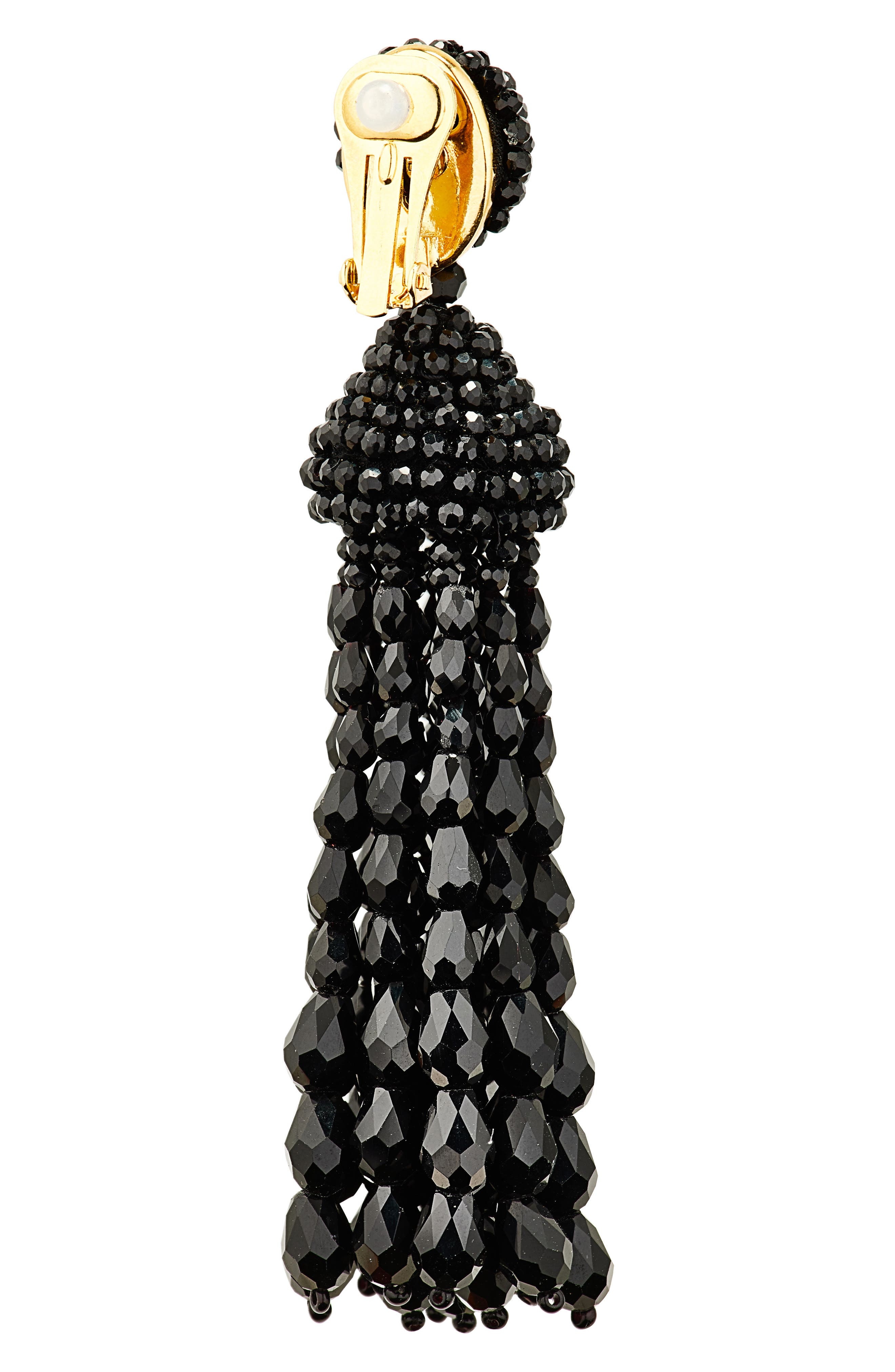 Oscar de la Renta Beaded Chandelier Clip-On Earrings in Black at Nordstrom - 4