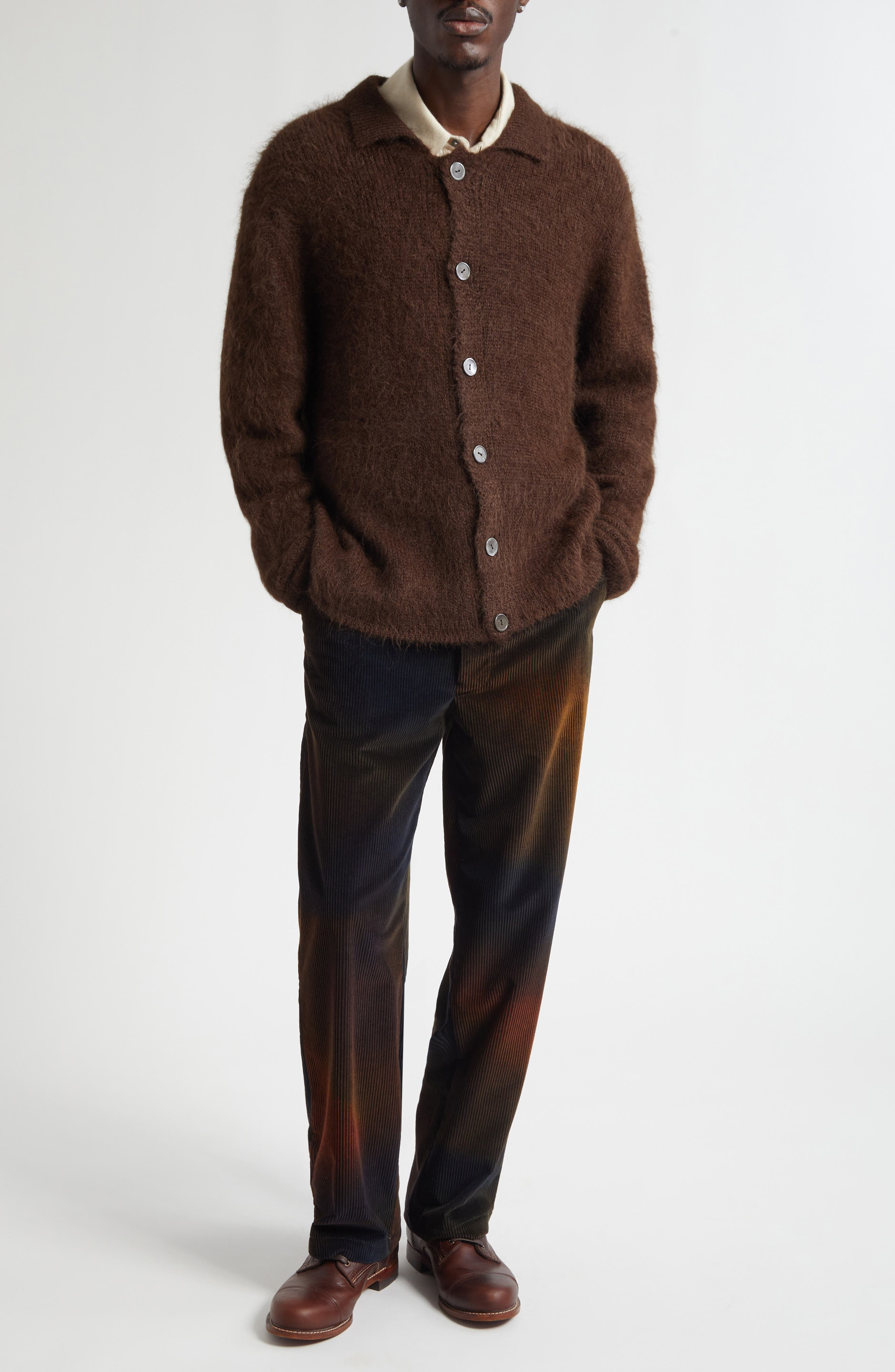 The Elder Statesman Thistle Alpaca Blend Cardigan in Wenge at Nordstrom - 2