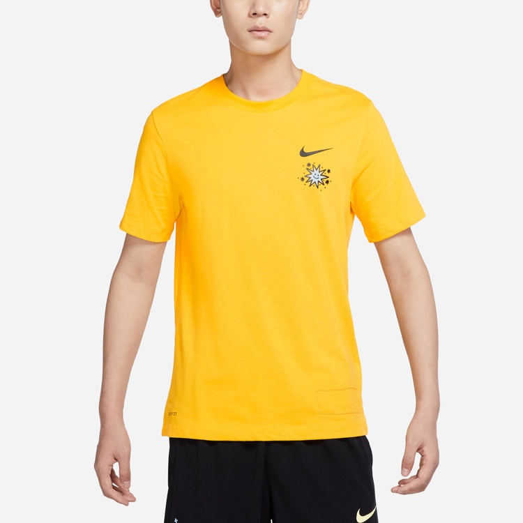 Men's Nike SS22 Cartoon Sun Hand Printing Pattern Alphabet Round Neck Short Sleeve Yellow T-Shirt DV - 3