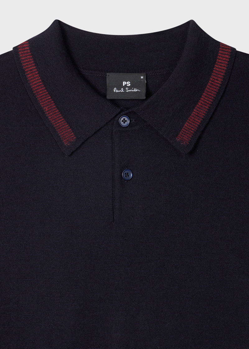 Paul Smith Navy Merino Wool Knitted Polo Shirt outlook