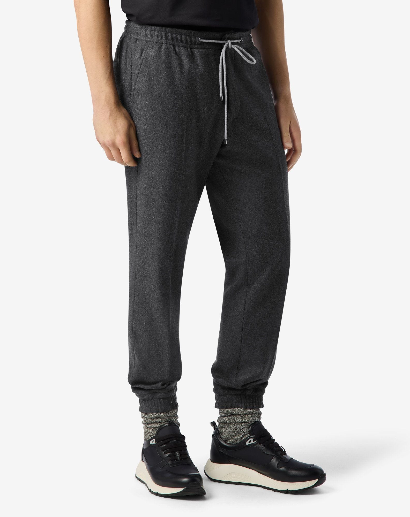 Dark melange grey stretch cashmere joggers - 3