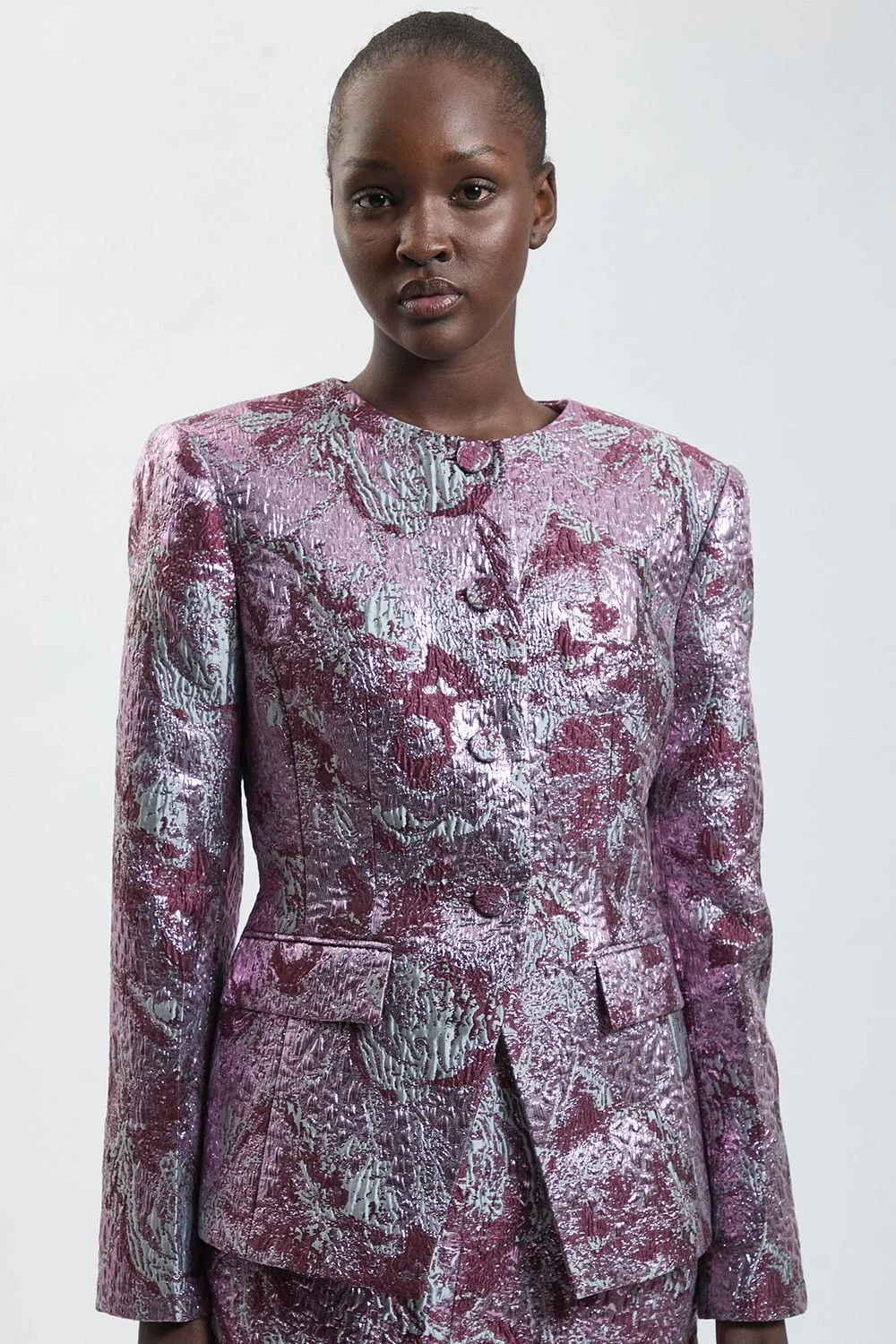 Tailored Jacquard Collarless Jacket - 1