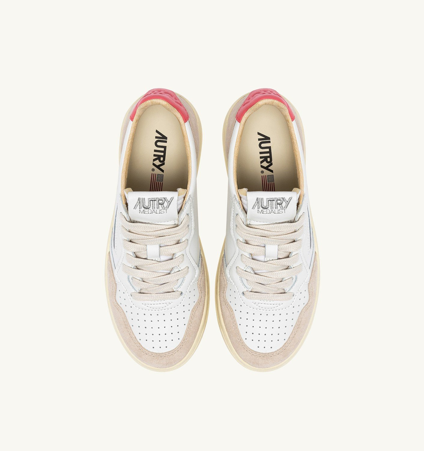 MEDALIST LOW SNEAKERS IN WHITE AND TEAROSE LEATHER SUEDE - 5