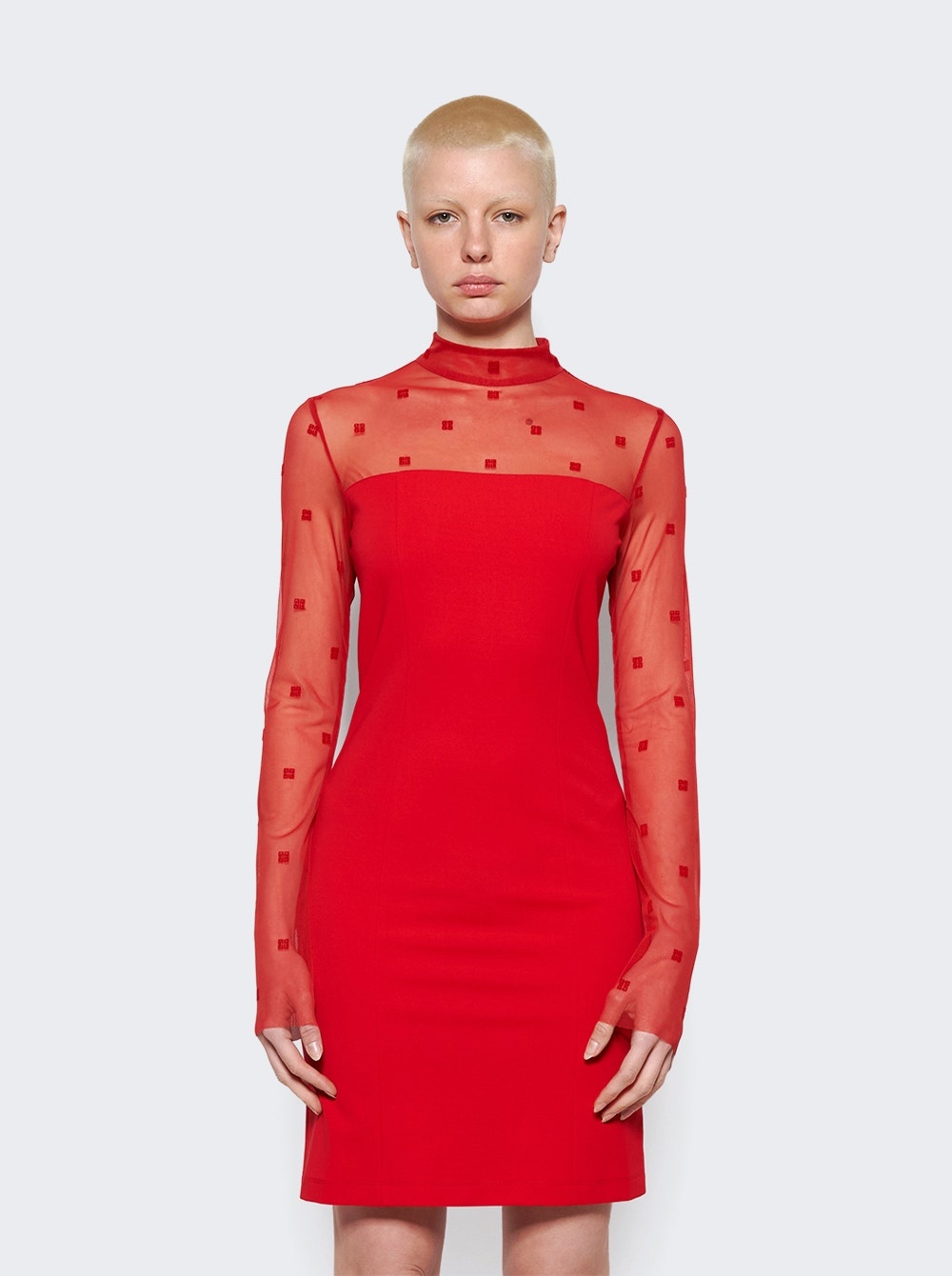 Mock Neck Midi Tubino Dress Vermilion Red - 3