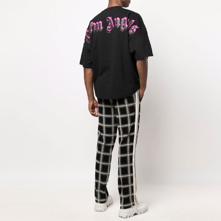 Palm Angels Doubled Logo Over Tee 'Black Fuchsia' PMAA002C99JER0031032 - 5