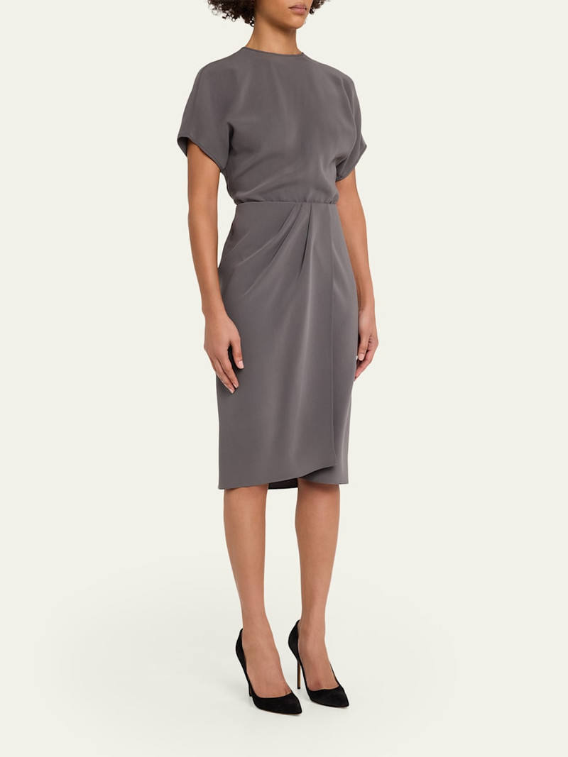 Pleated Washed Silk Crepe Dress 4