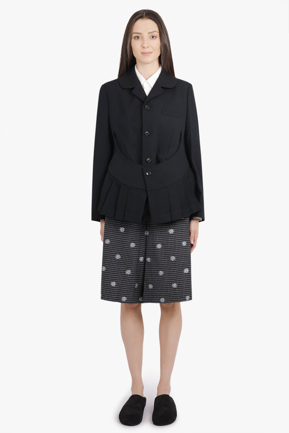 LAYERED ROUNDED SLIT JACKET WITH PLEATED PEPLUM DETAIL | BLACK - 4