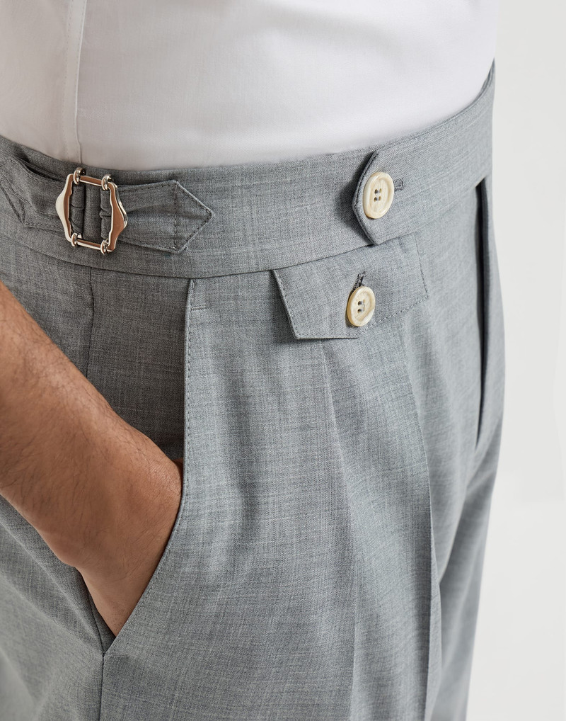 Virgin wool fresco trousers with double pleats and waist tabs 4
