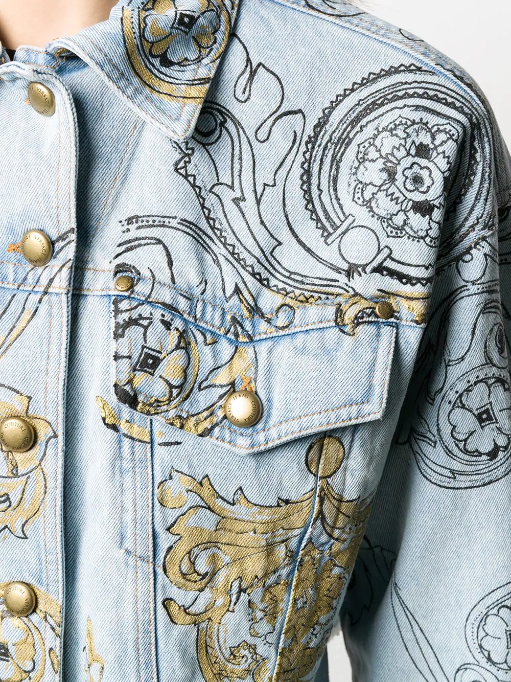 cropped baroque print denim jacket - 5