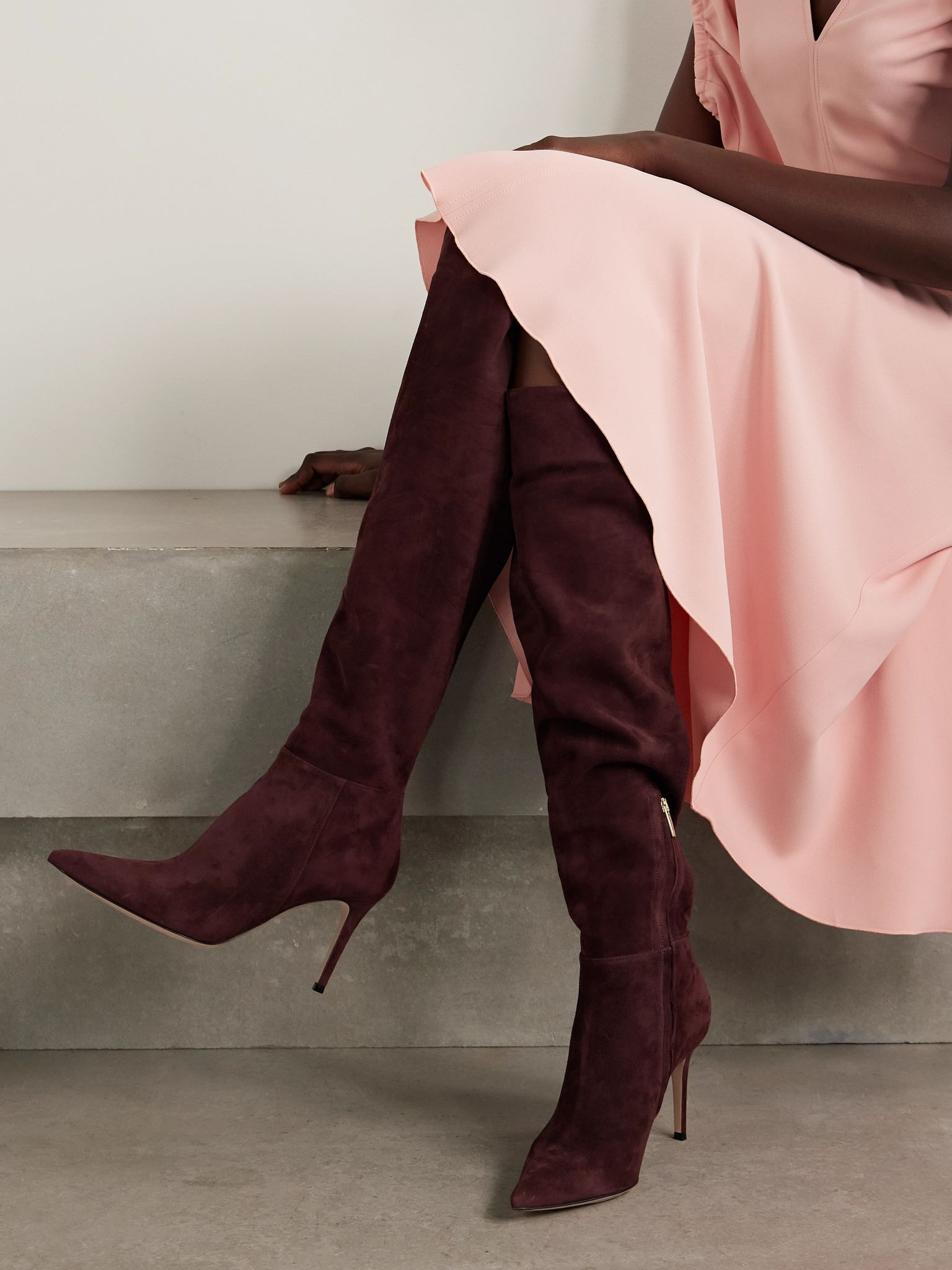 85 suede over-the-knee boots Burgundy - 2