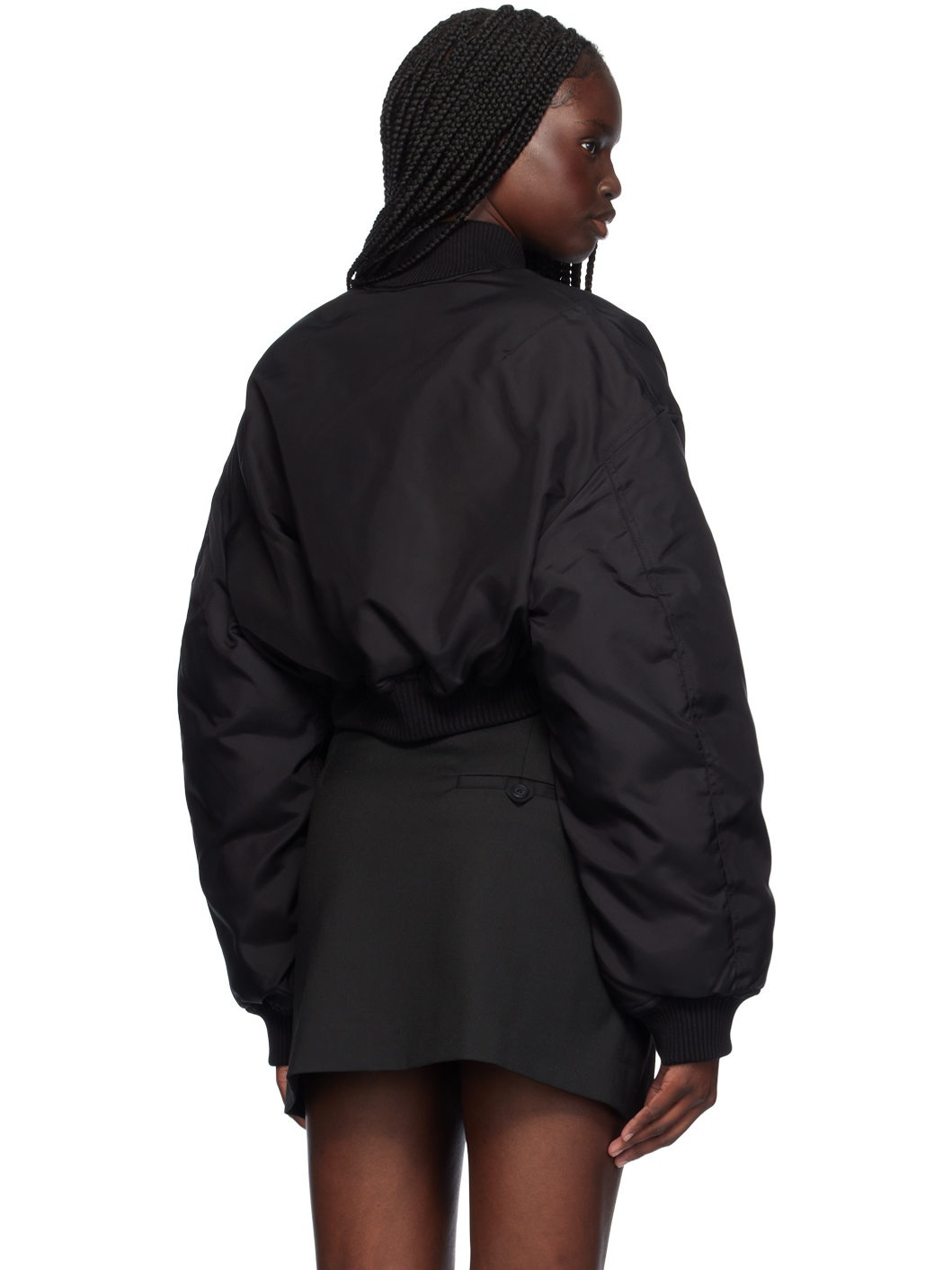 Black Crop Reversible Down Bomber Jacket - 3