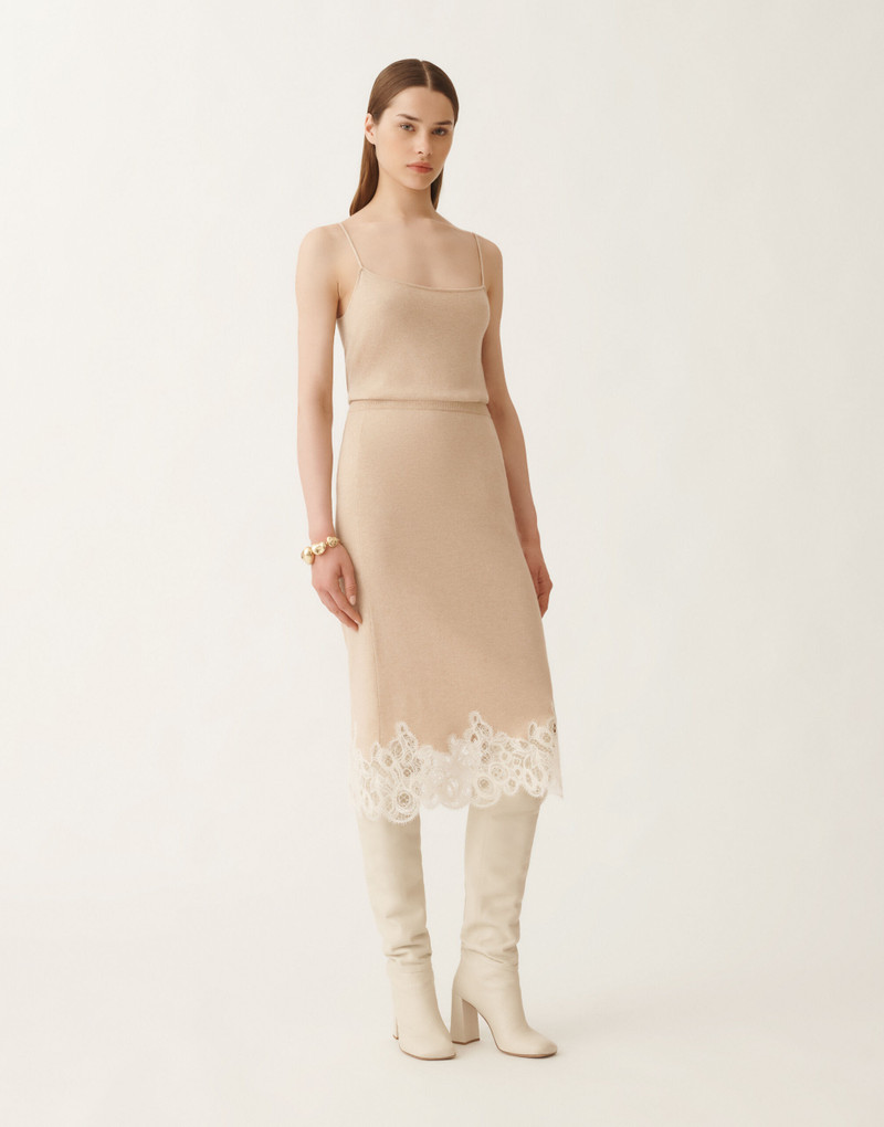 Platinum skirt with macramé lace 3