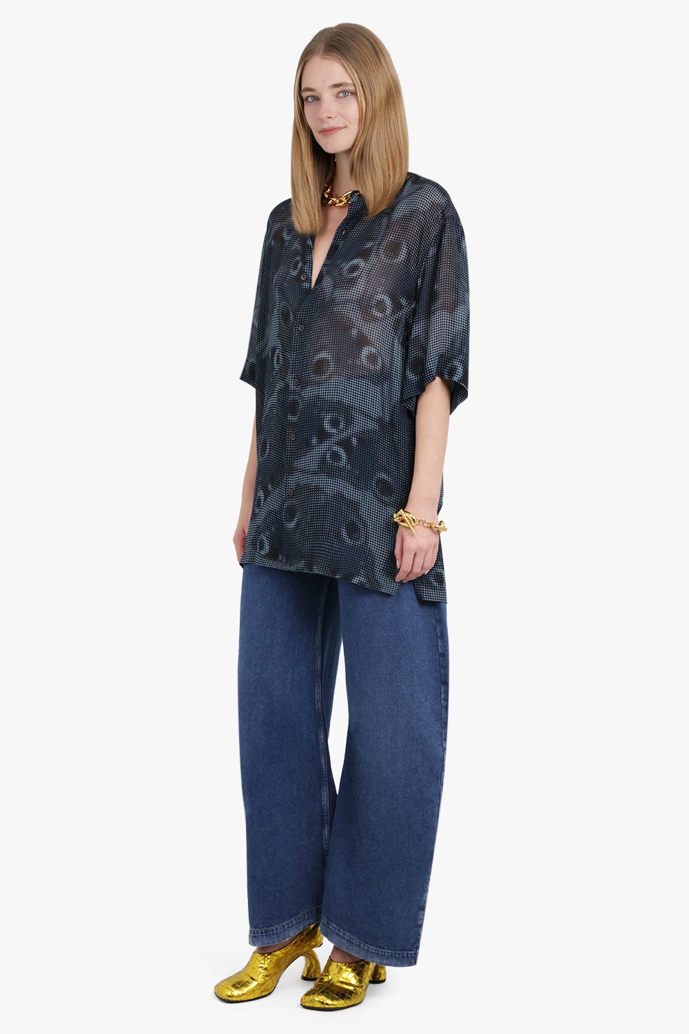 GRAPHIC ABSTRACT PRINT S/S RELAXED SHIRT | PETROL BLUE - 4