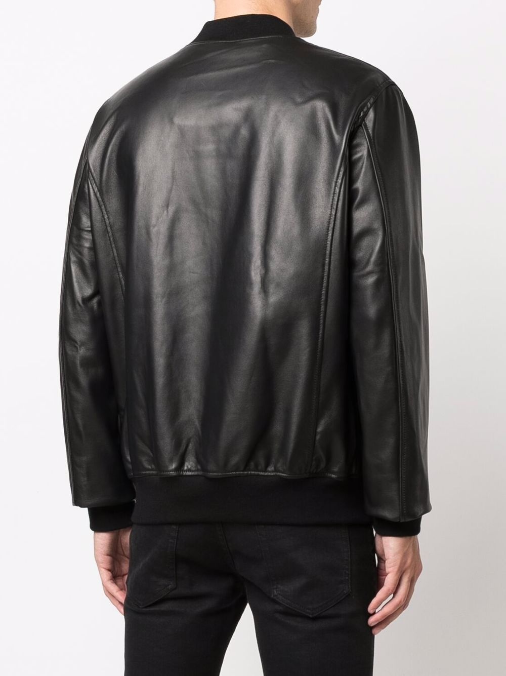 logo-plaque leather bomber jacket - 4