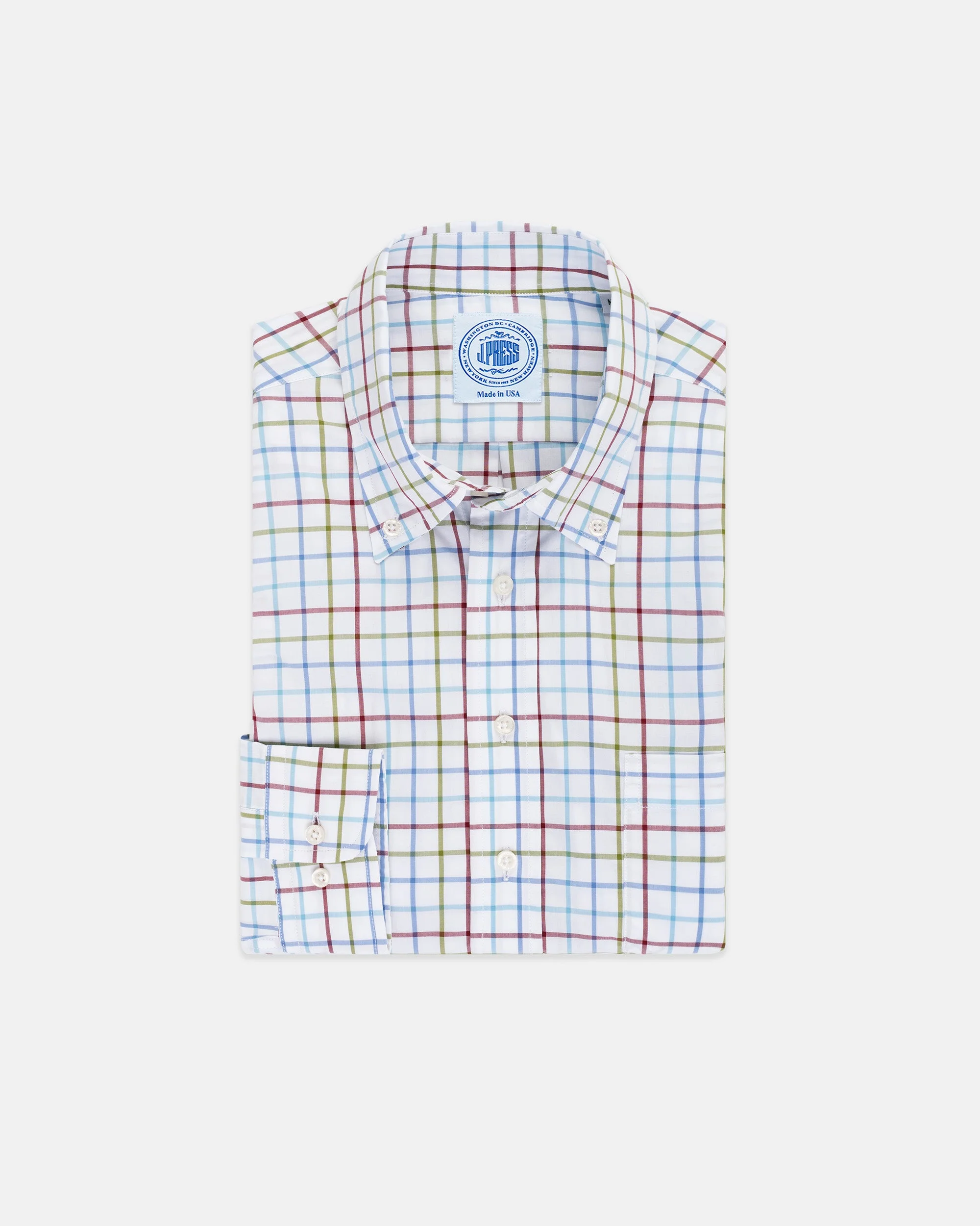 OLIVE & BURGUNDY TATTERSALL BUTTON DOWN SPORT SHIRT - CLASSIC FIT - 1