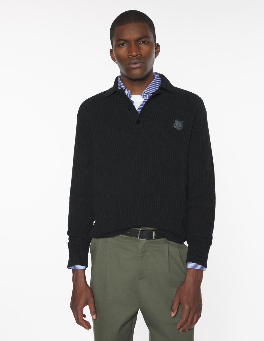 FOX HEAD WOOL RIBBED POLO JUMPER - 3