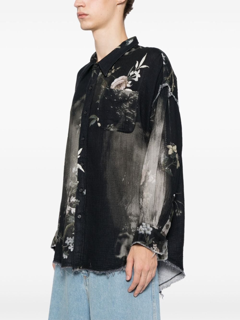 Shredded Seam floral print shirt - 3
