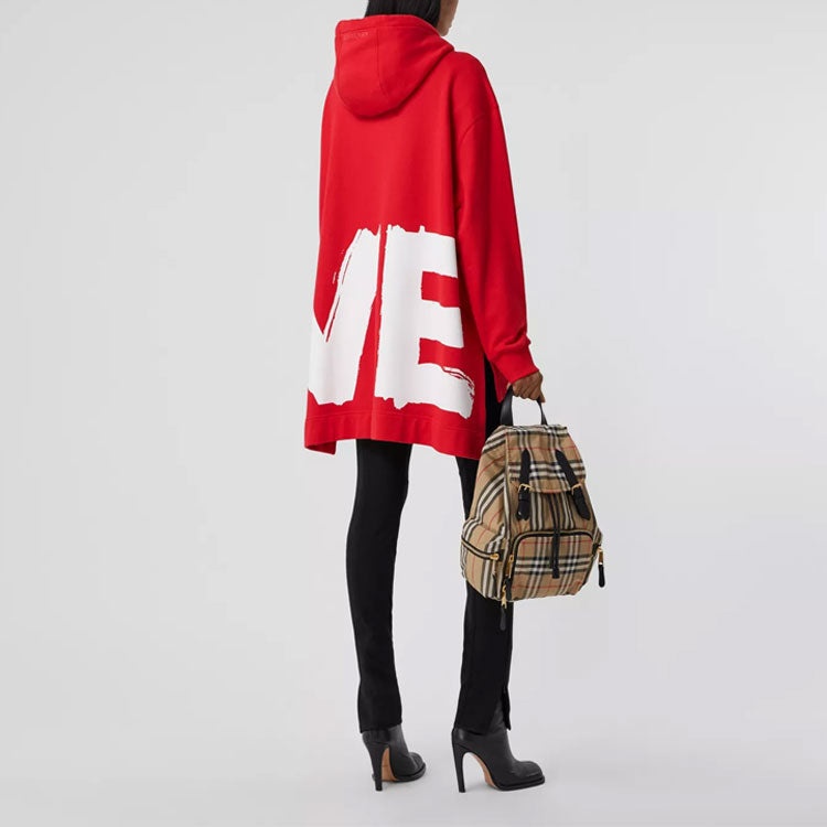 (WMNS) Burberry Love Printing Loose Hoodie Red 80381291 - 4