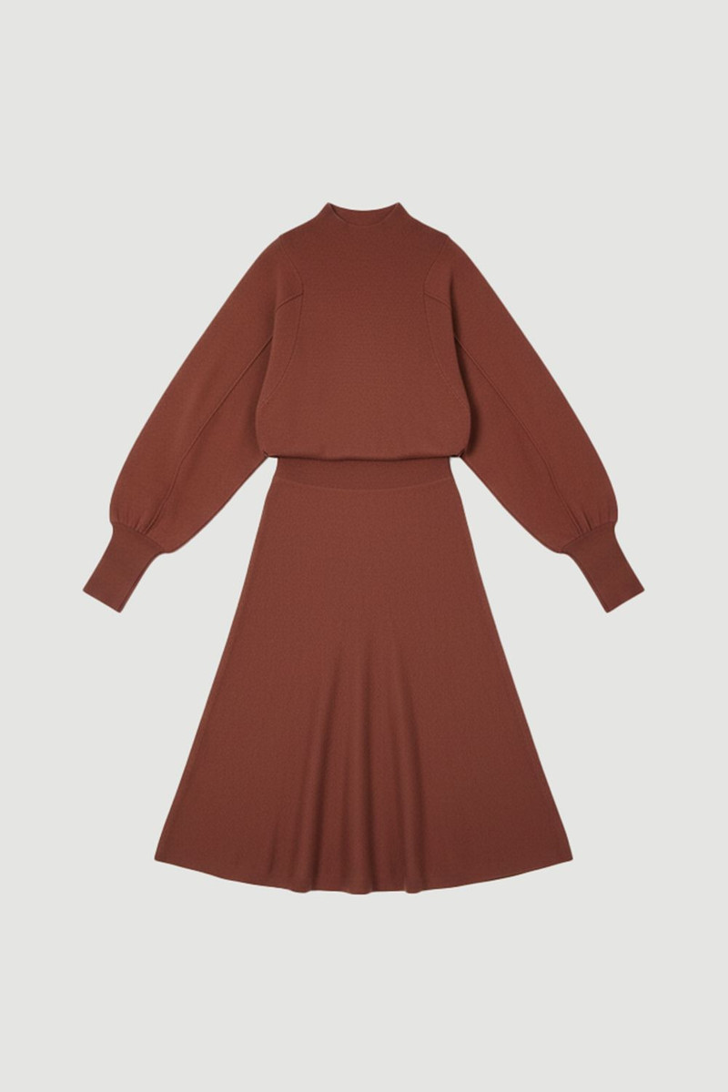 Wool Look Rounded Sleeve Knit Midi Dress 4