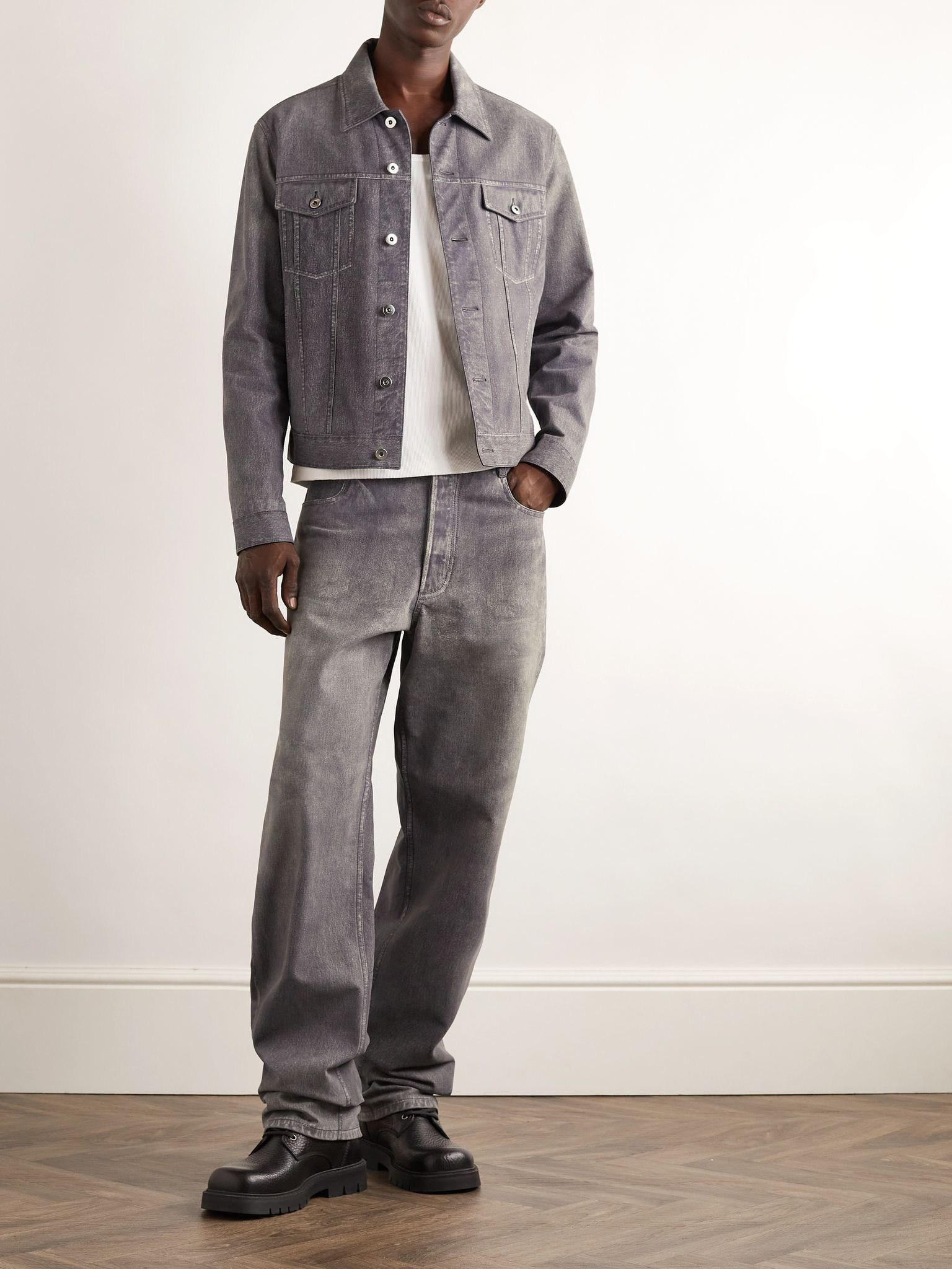 Straight-Leg Printed Nubuck Trousers Gray - 2