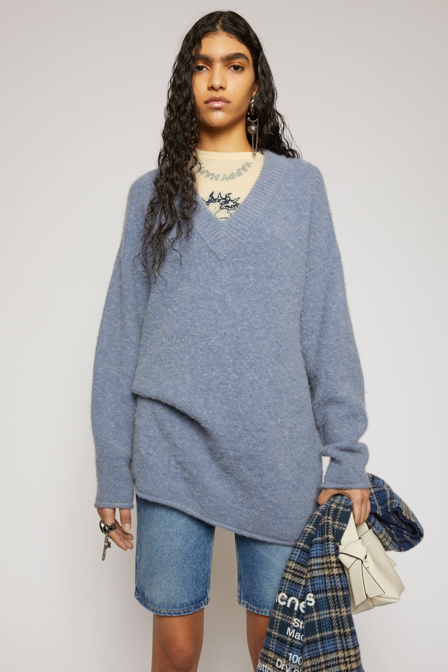 Oversized v-neck sweater dusty blue - 2