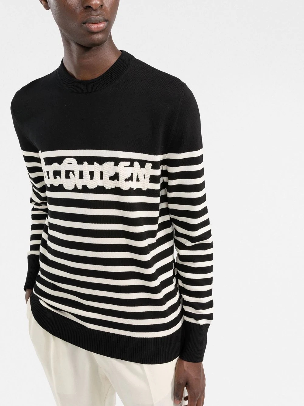 logo-knit striped cotton jumper - 3