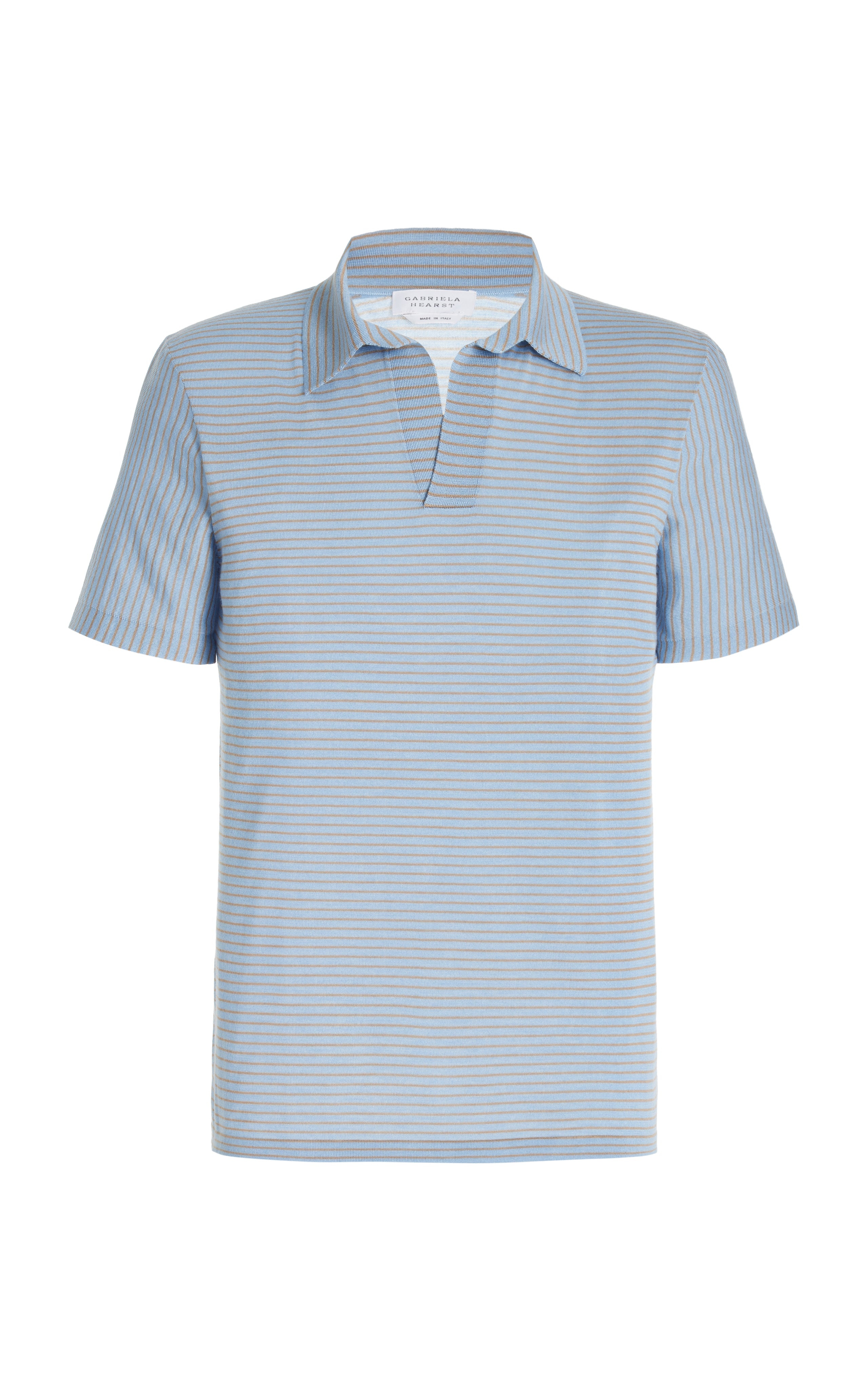 Stendhal Knit Short Sleeve Polo in Halogen Blue/Camel Cashmere - 1