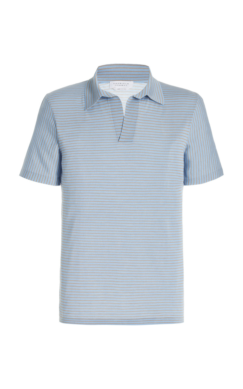 Stendhal Knit Short Sleeve Polo in Halogen Blue/Camel Cashmere 1