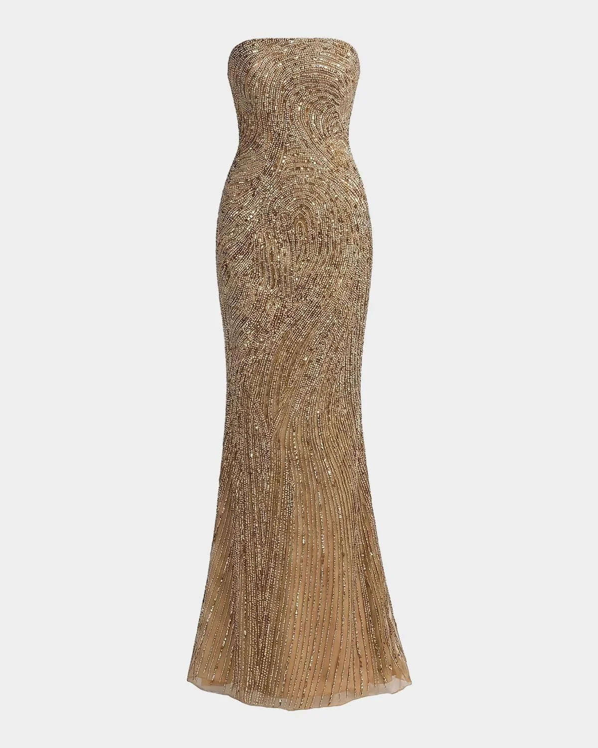 Embellished Mesh Strapless Column Gown - 1