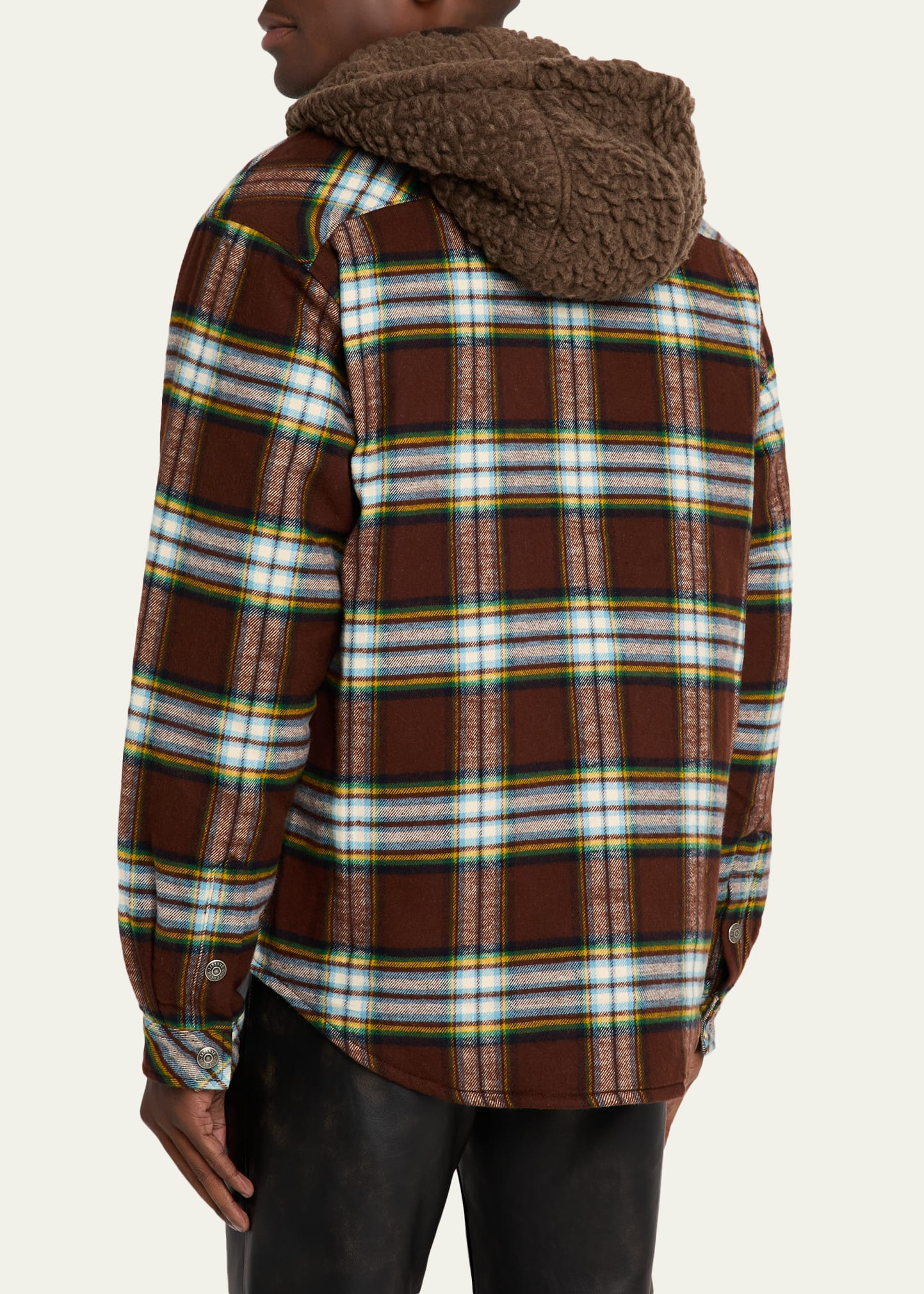 Men's Cotton Plaid Sherpa-Hooded Shirt Jacket - 3