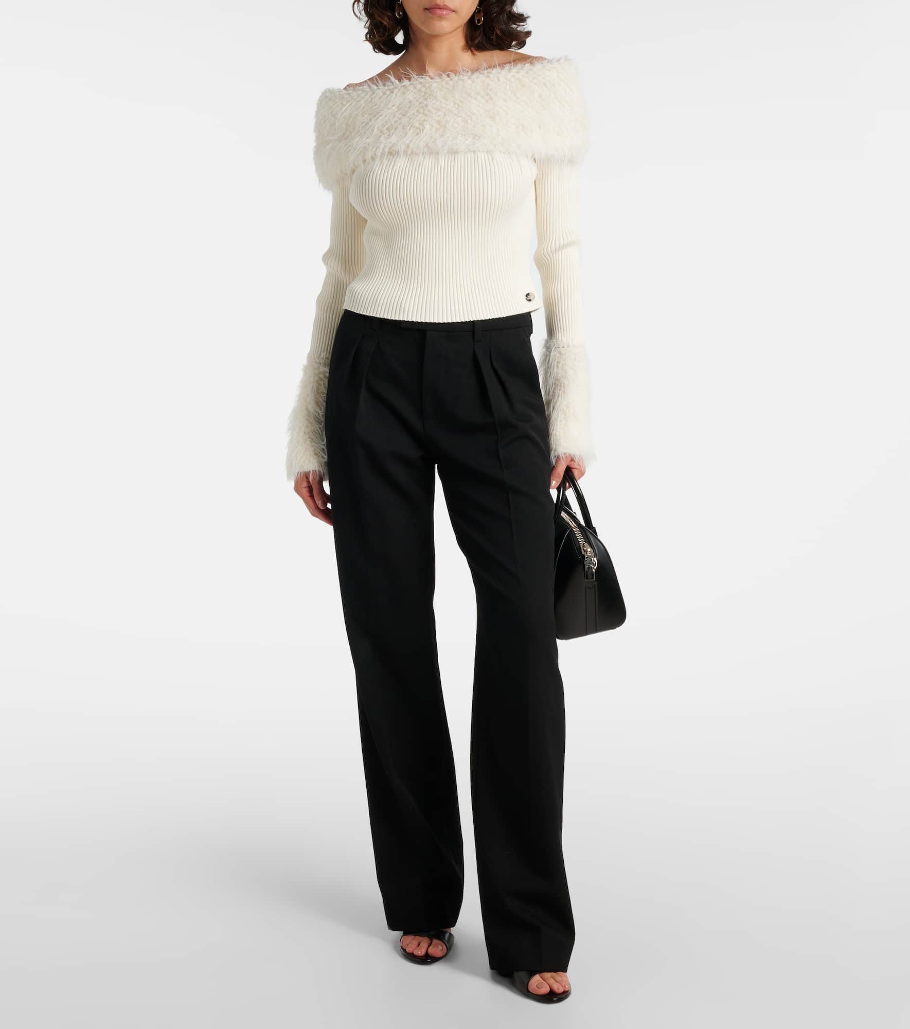 Ribbed-knit faux fur-trimmed top - 2